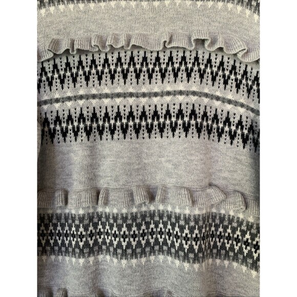 Talbots Gray Ruffle Sweater Womens M Fair Isle Winter Lambswool Wool Blend - Picture 3 of 8